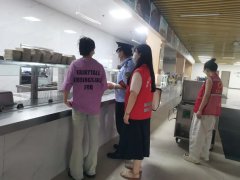 工做人员沉点检食堂后厨卫生、食材储存 